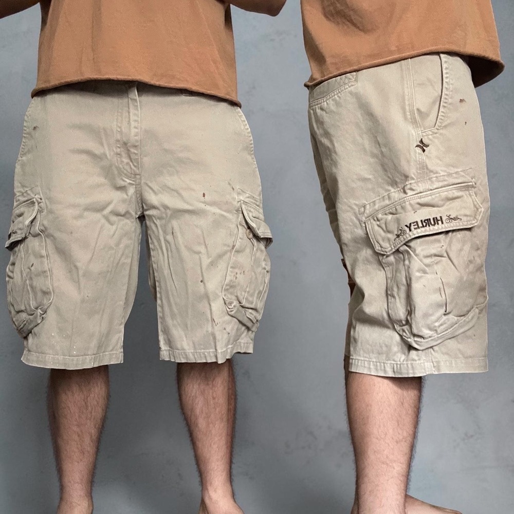 Hurley‎ Tan Cargo Shorts Skater Baggy Y2K Retro Size 34